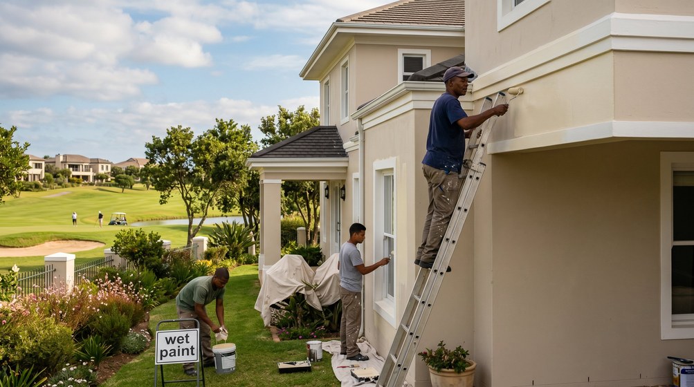 Professional estate painters painting a luxury golf estate home on the Hillcrest